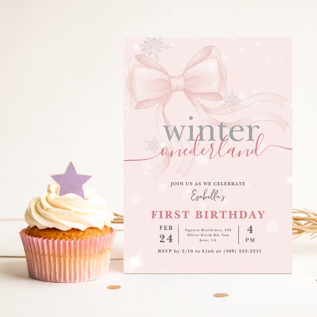 Invitación Winter Onederland Pink Snowflake Bow 1st Birthday (Subido por el creador)
