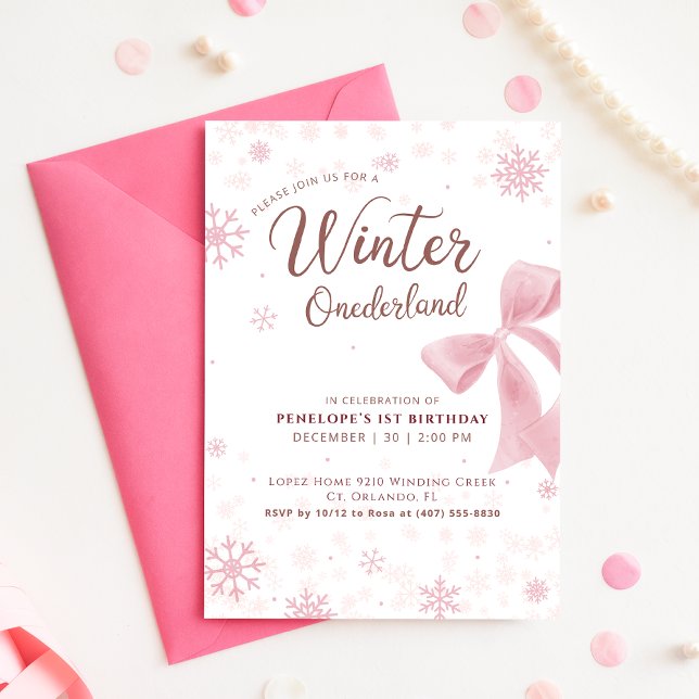 Invitación Winter Onederland Pink Snowflake First Birthday (Subido por el creador)