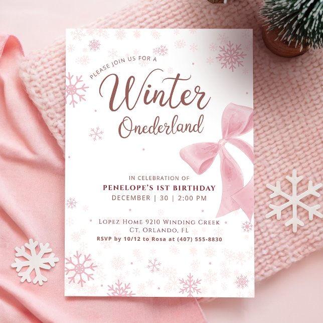 Invitación Winter Onederland Pink Snowflake First Birthday (Subido por el creador)