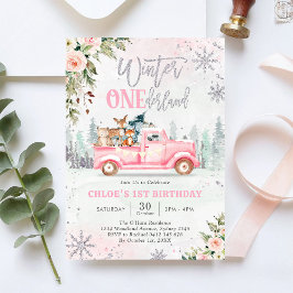 Invitación Winter ONEderland Pink Truck Girl 1st Birthday
