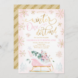 Invitación Winter ONEderland Pink Winter Sleigh 1er cumpleaño