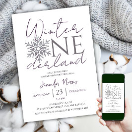 Invitación Winter ONEderland | Plata Minimalista 1º cumpleaño