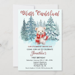 Invitación Winter Onederland Primer Birthday Cute Bear Forest