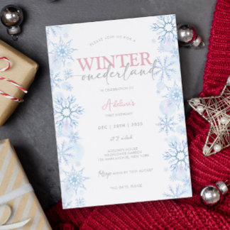 Invitación Winter Onederland Primer Chica de cumpleaños Snowf