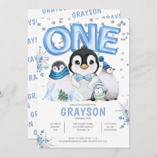 Invitación Winter Onederland primer cumpleaños azul