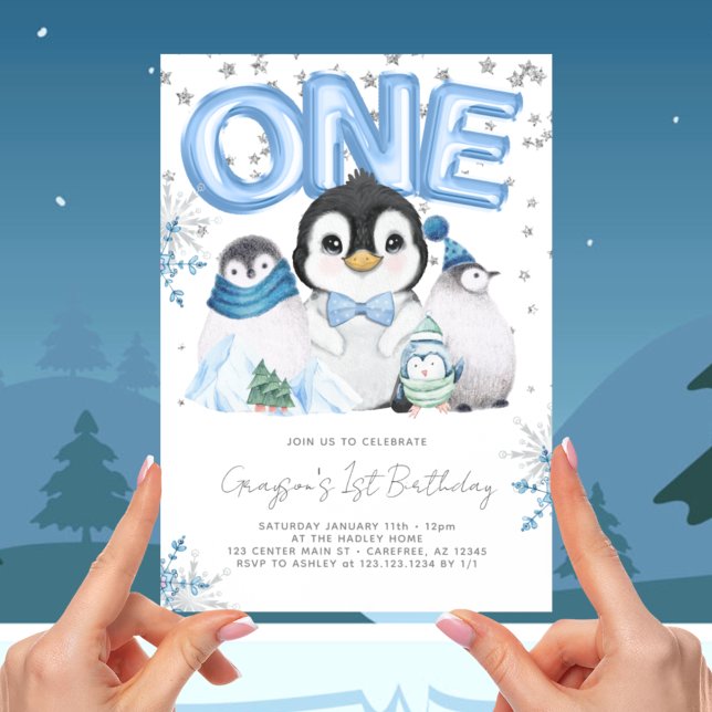 Invitación Winter Onederland primer cumpleaños azul (Subido por el creador)