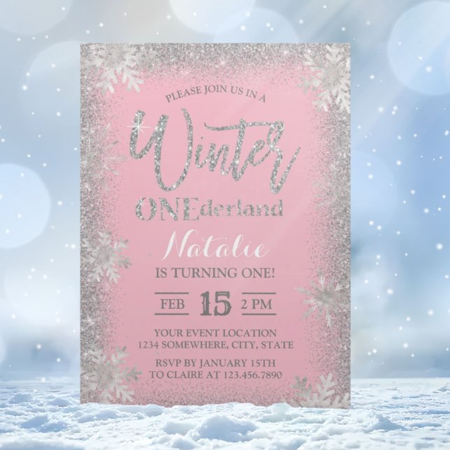Invitación Winter ONEderland Primer cumpleaños Chica rosado p (Subido por el creador)