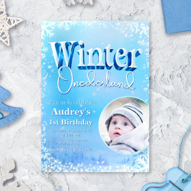 Invitación Winter Onederland - Primer cumpleaños con foto (Winter Onederland - 1st Birthday with Photo Invitation)