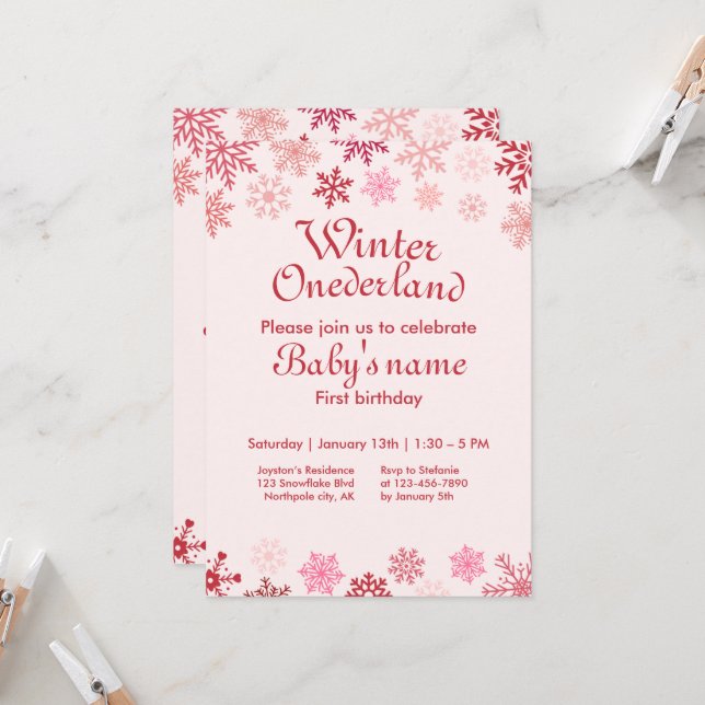 Invitación Winter Onederland Primer cumpleaños copo de nieve  (Anverso/Reverso In Situ)