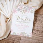 Invitación Winter Onederland Primer cumpleaños copo de nieve<br><div class="desc">Invitación de invierno a primer cumpleaños de Omnderland con copos de nieve de oro,  plata y rosa.</div>