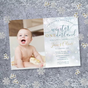 Invitación Winter ONEderland Primer cumpleaños foto copos de