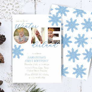 Invitación Winter ONEderland Primer cumpleaños foto de Snowy