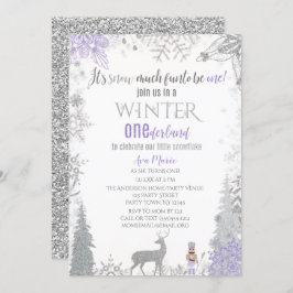 Invitación Winter Onederland Primer cumpleaños Lavanda Copo d