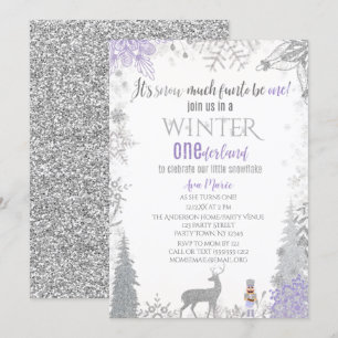 Invitación Winter Onederland Primer cumpleaños Lavanda Copo d