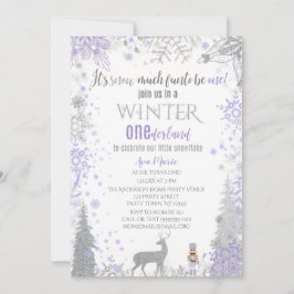 Invitación Winter Onederland Primer cumpleaños Lavanda Copo d