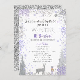 Invitación Winter Onederland Primer cumpleaños Lavanda Copo d