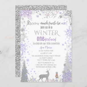 Invitación Winter Onederland Primer cumpleaños Lavanda Copo d