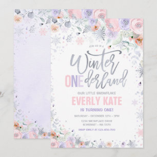 Invitación Winter ONEderland Primer cumpleaños Lilac rosado p
