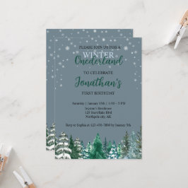 Invitación Winter Onederland Primer cumpleaños paisaje nevado