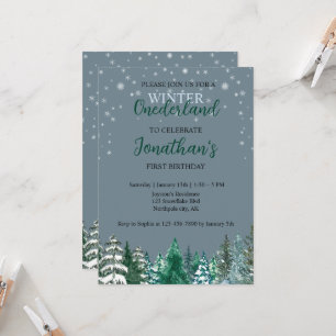 Invitación Winter Onederland Primer cumpleaños paisaje nevado