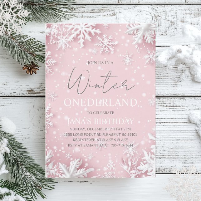 Invitación Winter ONEderland Primer cumpleaños Rosa (Subido por el creador)