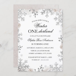 Invitación Winter Onederland Primer cumpleaños Rubor Snowflak