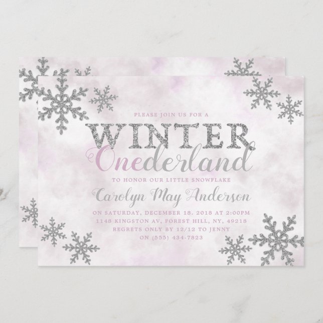 Invitación Winter ONEderland Primer Fiesta de cumpleaños (Anverso / Reverso)