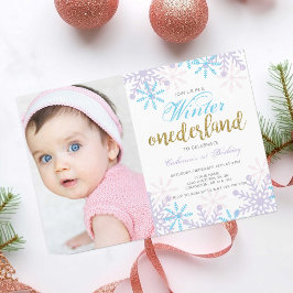 Invitación Winter Onederland Primera foto de la bebé cumpleañ