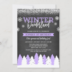 Invitación Winter Onederland Purple Chalkboard 1º cumpleaños