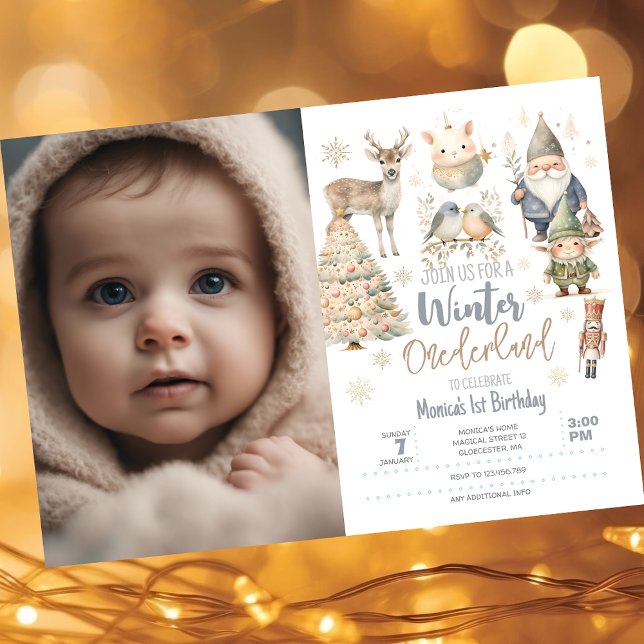 Invitación Winter onederland purpurina maravillosa foto cumpl (Subido por el creador)