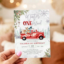 Invitación Winter ONEderland Red Truck 1st Birthday Invitatio
