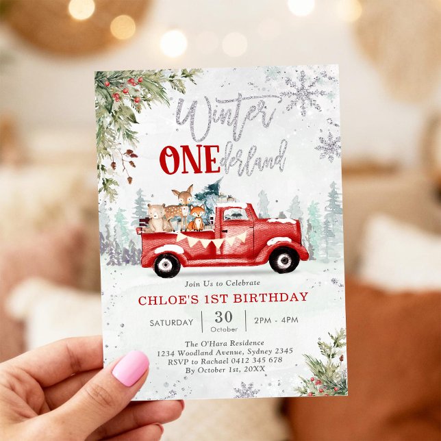 Invitación Winter ONEderland Red Truck 1st Birthday Invitatio (Subido por el creador)