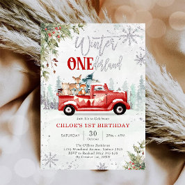 Invitación Winter ONEderland Red Truck Birthday Invitation