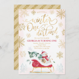 Invitación Winter ONEderland Red Winter Sleigh 1er cumpleaños