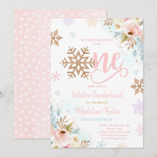 Invitación Winter ONEderland Rosa Gold Rubor Pink Birthday