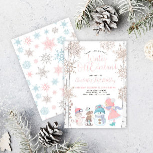 Invitación Winter ONEderland Rosa Oro Primer cumpleaños