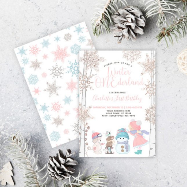 Invitación Winter ONEderland Rosa Oro Primer cumpleaños (Subido por el creador)