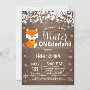 Invitación Winter Onederland Rustic Fox 1er cumpleaños