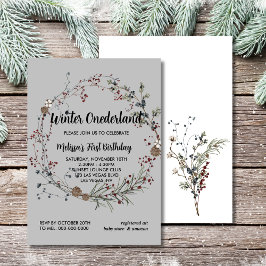 Invitación Winter onederland rústico berry boho primer cumple