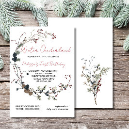 Invitación Winter onederland rústico berry boho primer cumple