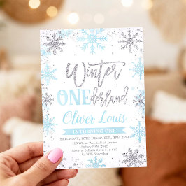 Invitación Winter ONEderland Silver Blue 1st Birthday