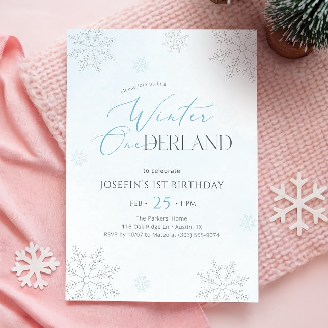 Invitación Winter Onederland Silver Blue Glitter 1st Birthday (Subido por el creador)