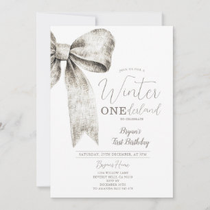 Invitación Winter Onederland Silver Bow empate 1er cumpleaños