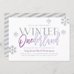 Invitación Winter ONEderland Silver Glitz Purple 1er cumpleañ