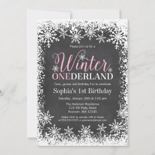 Invitación Winter ONEderland Snow Chalkboard 1er cumpleaños