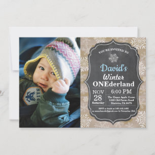 Invitación Winter Onederland Snowflake Blue Boy Primer cumple