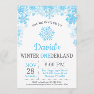 Invitación Winter Onederland Snowflake Blue Boy Primer cumple