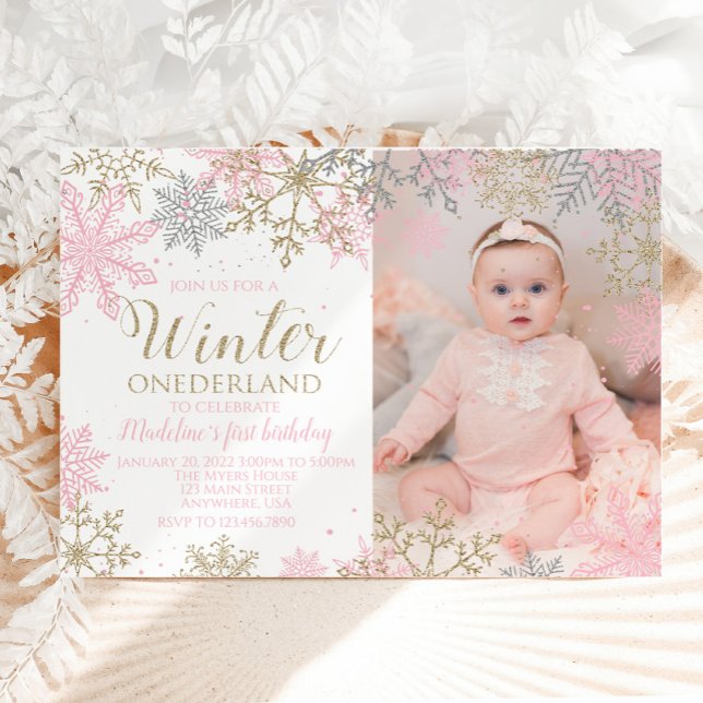 Invitación Winter ONEderland Snowflake Photo Invite (Subido por el creador)