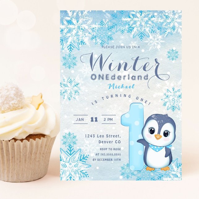 Invitación Winter Onederland Snowflakes Blue Boy Primer cumpl (Subido por el creador)