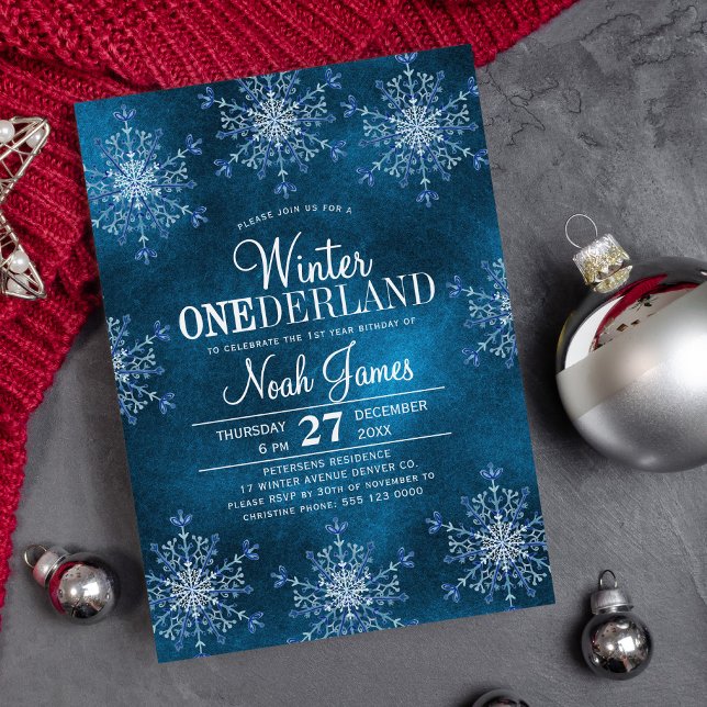Invitación Winter Onederland snowflakes boy first birthday (Subido por el creador)